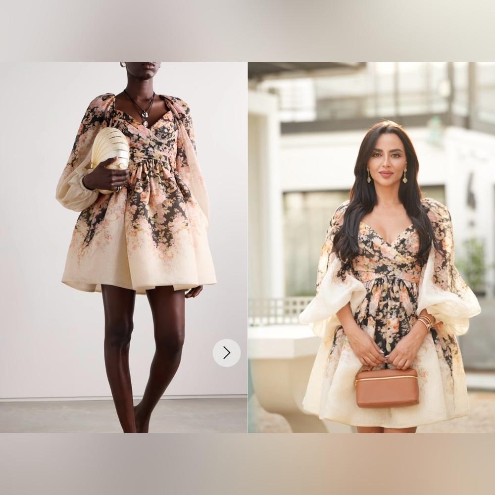 NWT AU2 Zimmermann Floral Linen & Silk Long-Sleeve Minidress